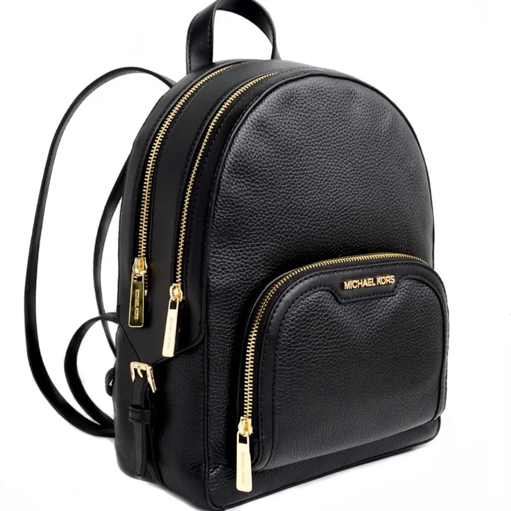 Michael Kors Jaycee Medium Pebbled Leather Backpack Black /Golden Tone Hardware